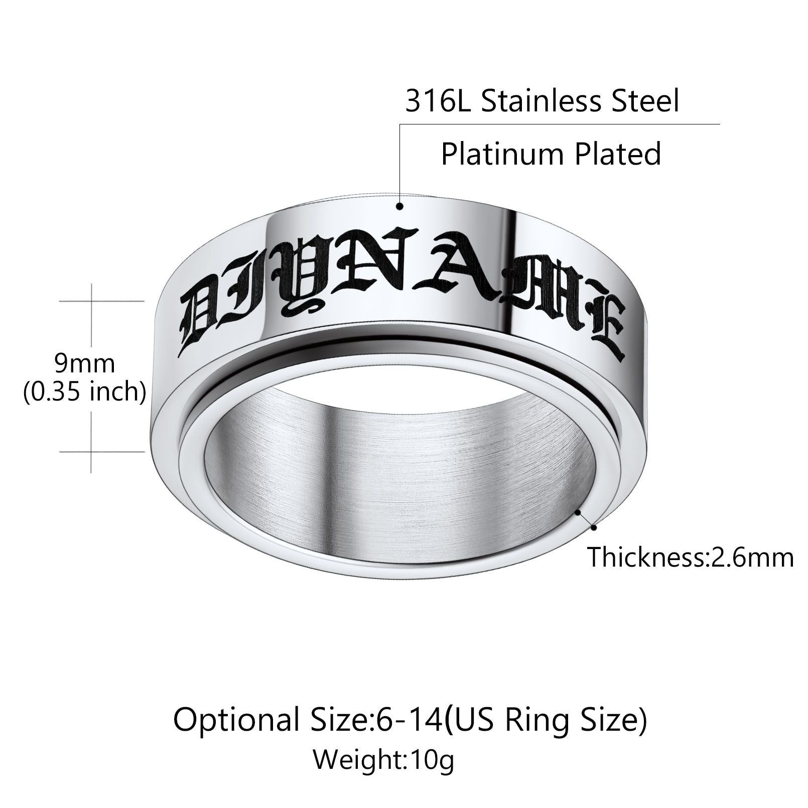 Name Fidget Spinner Promise Ring: Dimension, Durable, Solid