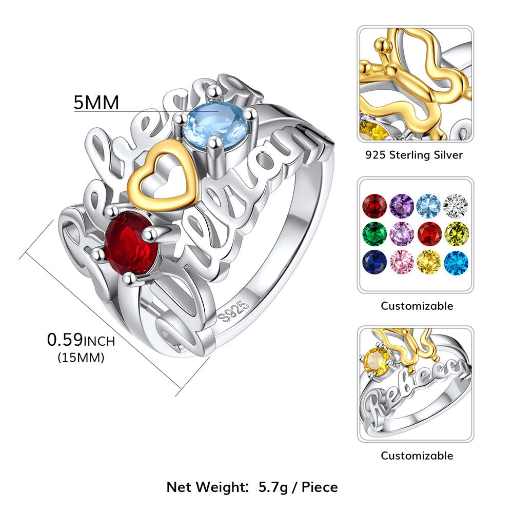 Name Heart Birthstone Ring Size