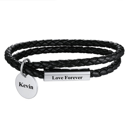 Name Plate Leather Bracelet for Women Men