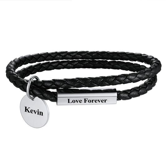 Name Plate Leather Bracelet for Women Men