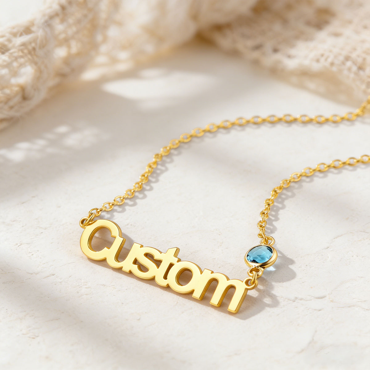 Name Plate Necklace with Birthstone Gold Plated