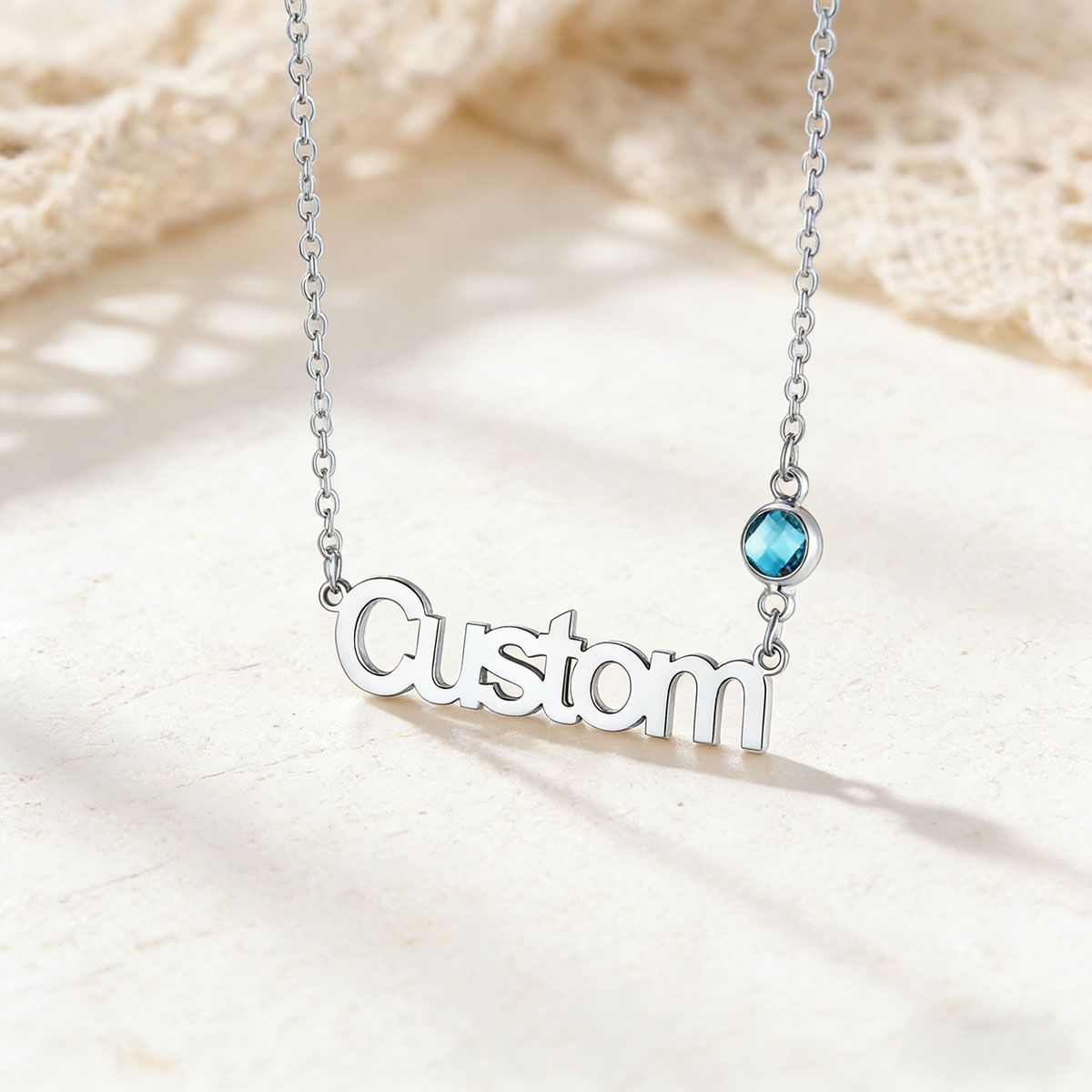 Name Plate Necklace with Birthstone in stainless steel