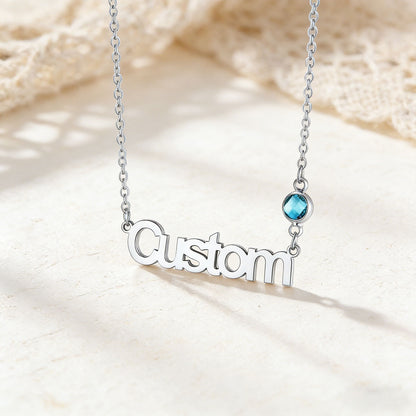 Name Plate Necklace with Birthstone in stainless steel