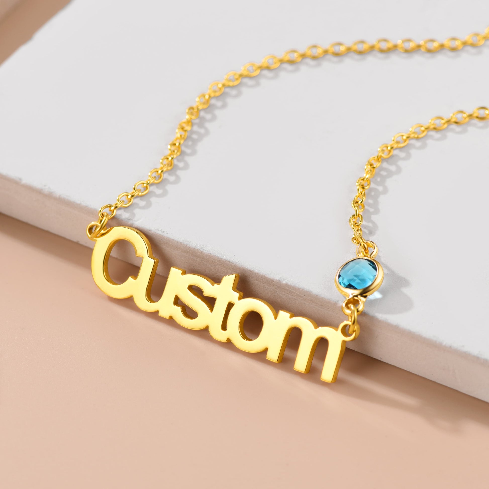 Gold Name Custom Name Necklace With Birthstone 14K Gold Name