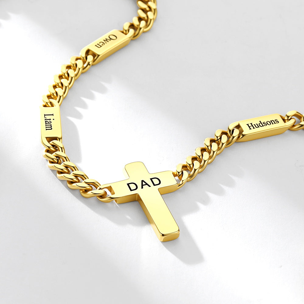 Names Cuban Chain Cross Necklace Gold Plated