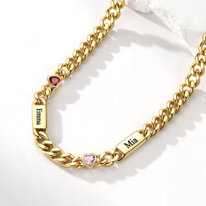 Names Cuban Chain Necklace with Birthstone 5MM in Gold Plated