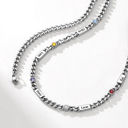 Names Cuban Chain Necklace with Birthstone 5MM in Stainless Steel