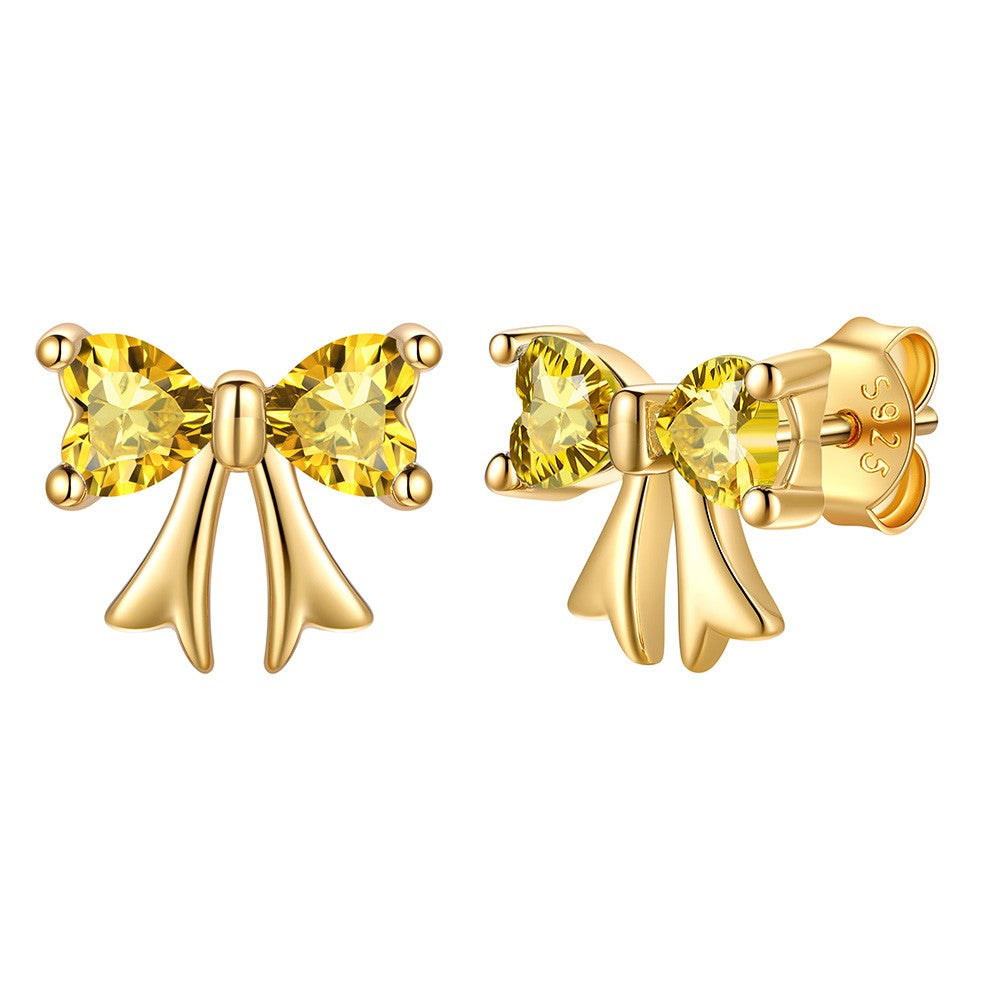 November Birthstone Bow Earrings Gold Plated