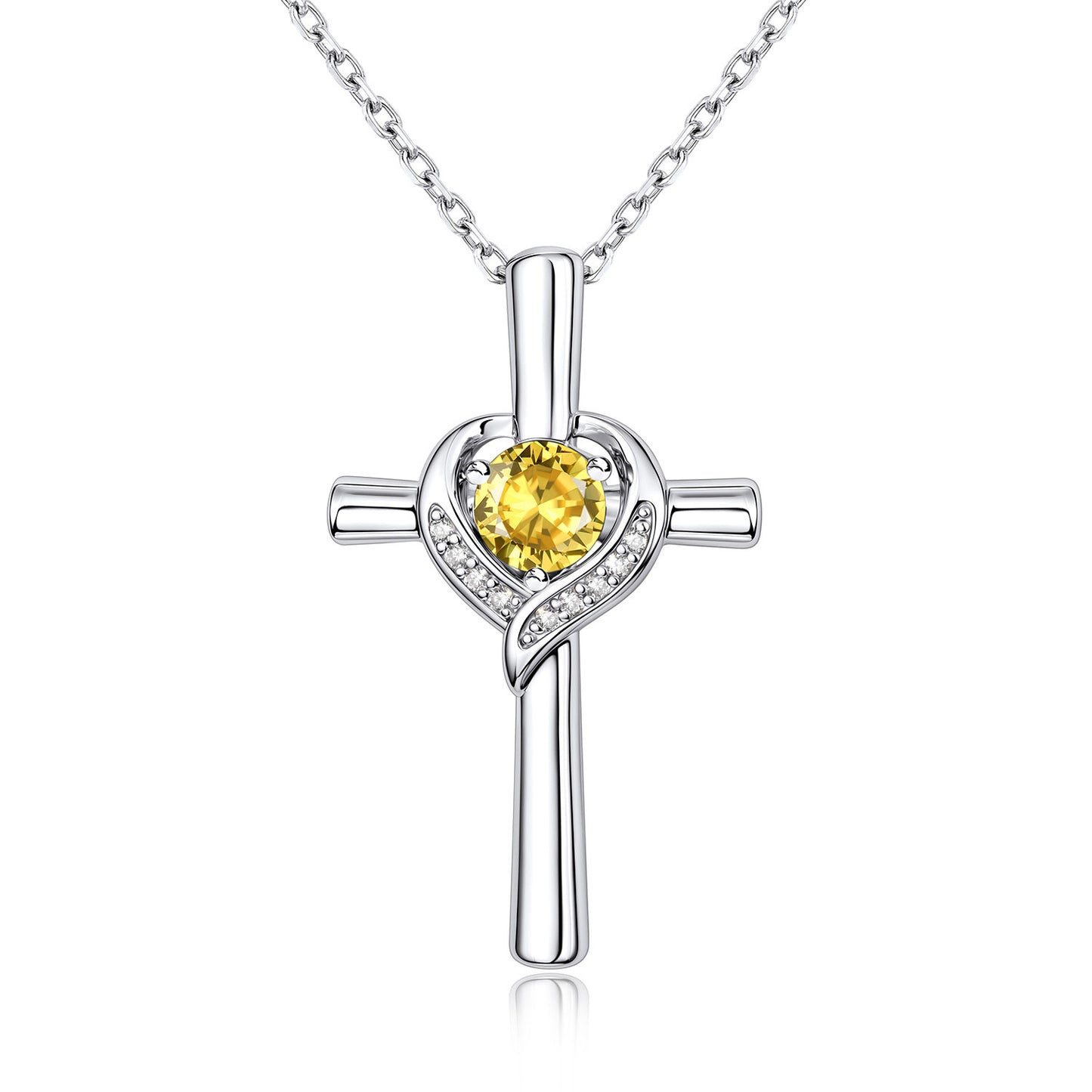 November Birthstone Cross Necklace For Women on a white background
