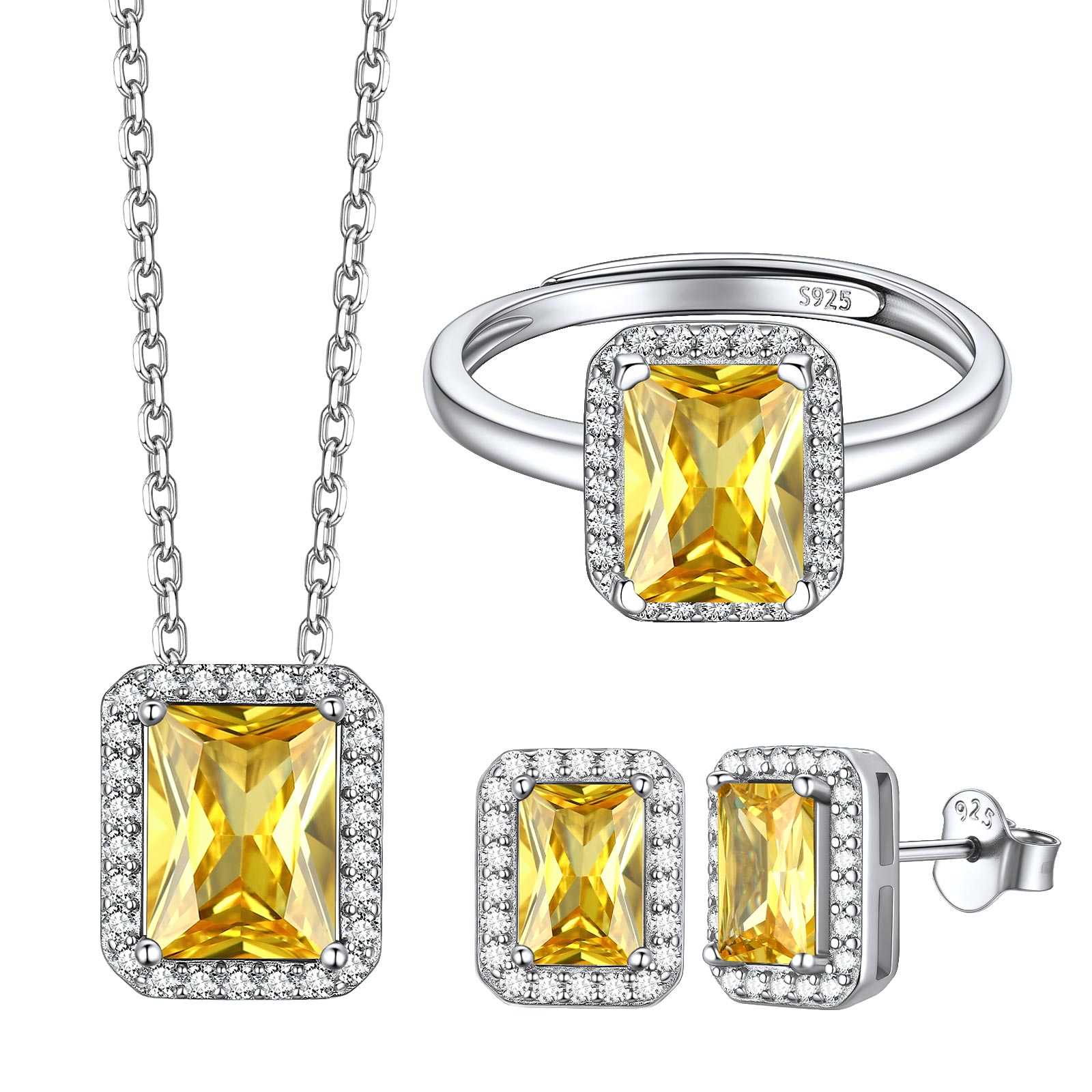 November Birthstone Emerald Cut Jewelry Set