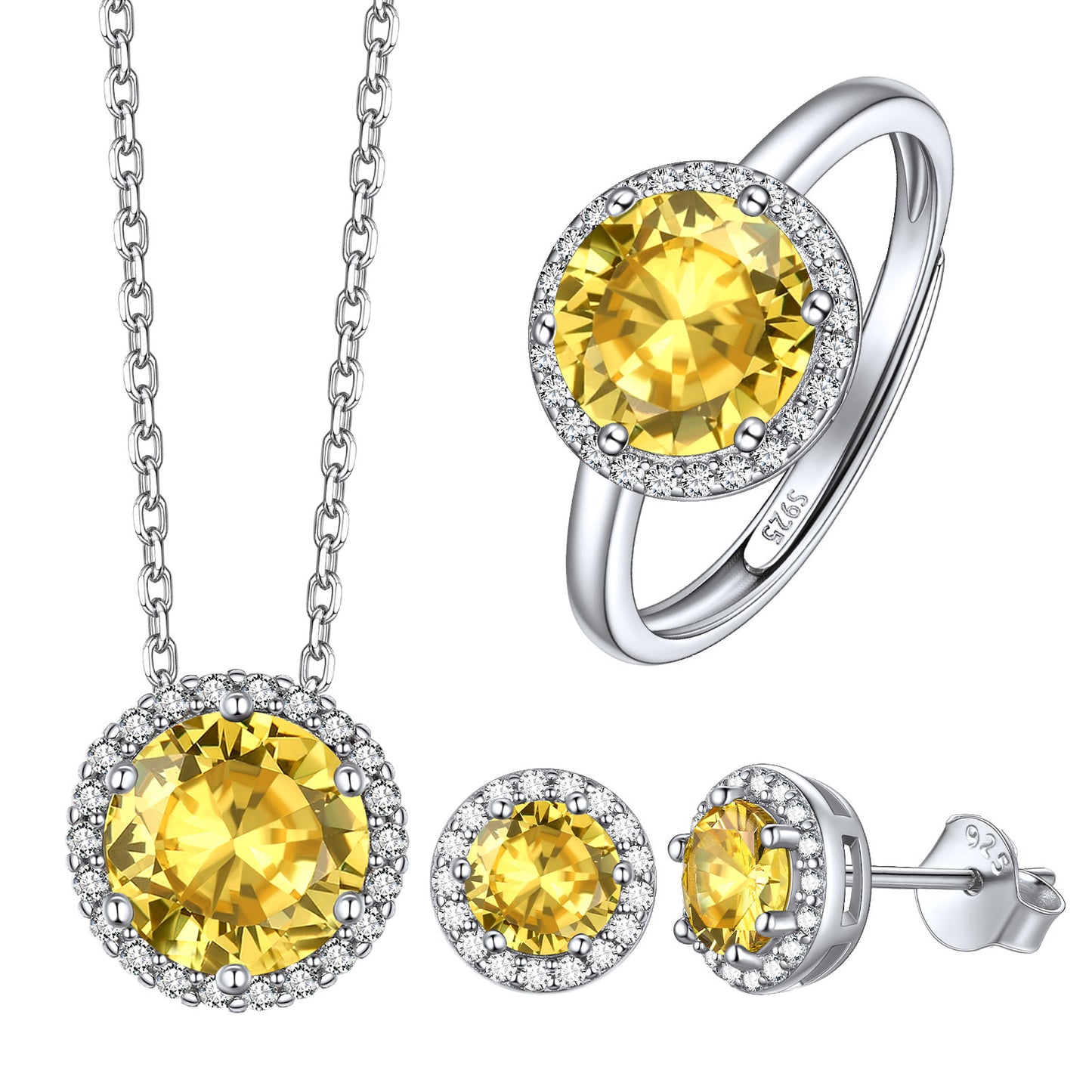 Round Halo Birthstone Jewelry Set