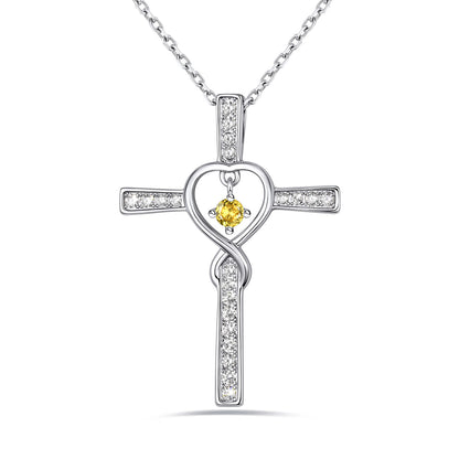November Birthstone Infinity Cross Necklace For Women on a white background