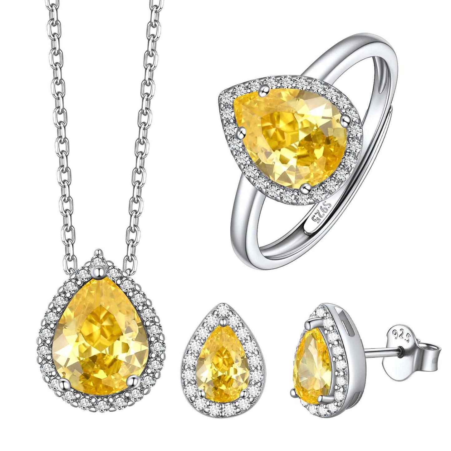 November Halo Teardrop Birthstone Jewelry Set