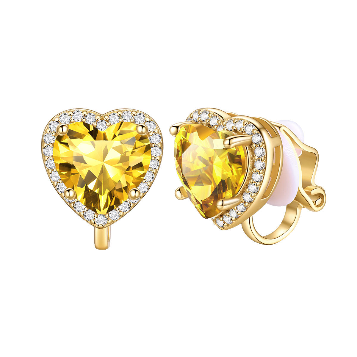 November Heart Birthstone Clip-on Earrings Gold Plated