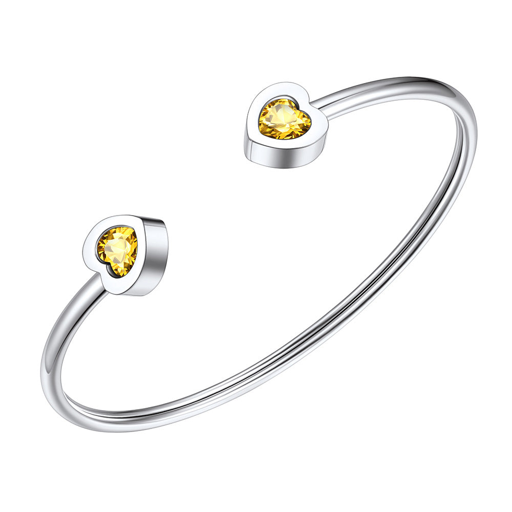 November Heart Birthstone Cuff Bracelet