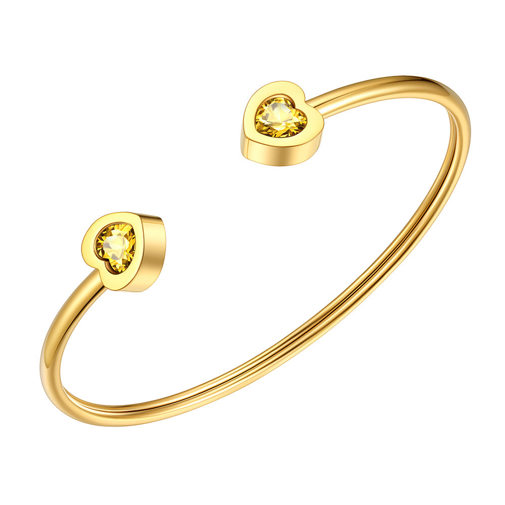 November Heart Birthstone Cuff Bracelet Gold