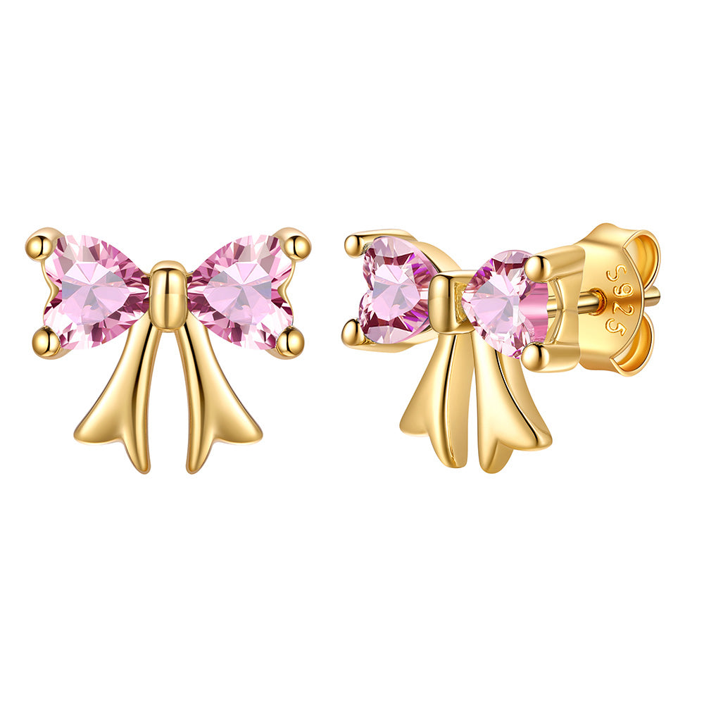 October Birthstone Bow Earrings Gold Plated