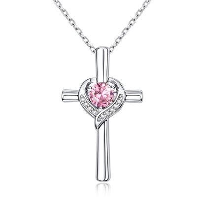 October Birthstone Cross Necklace For Women on a white background