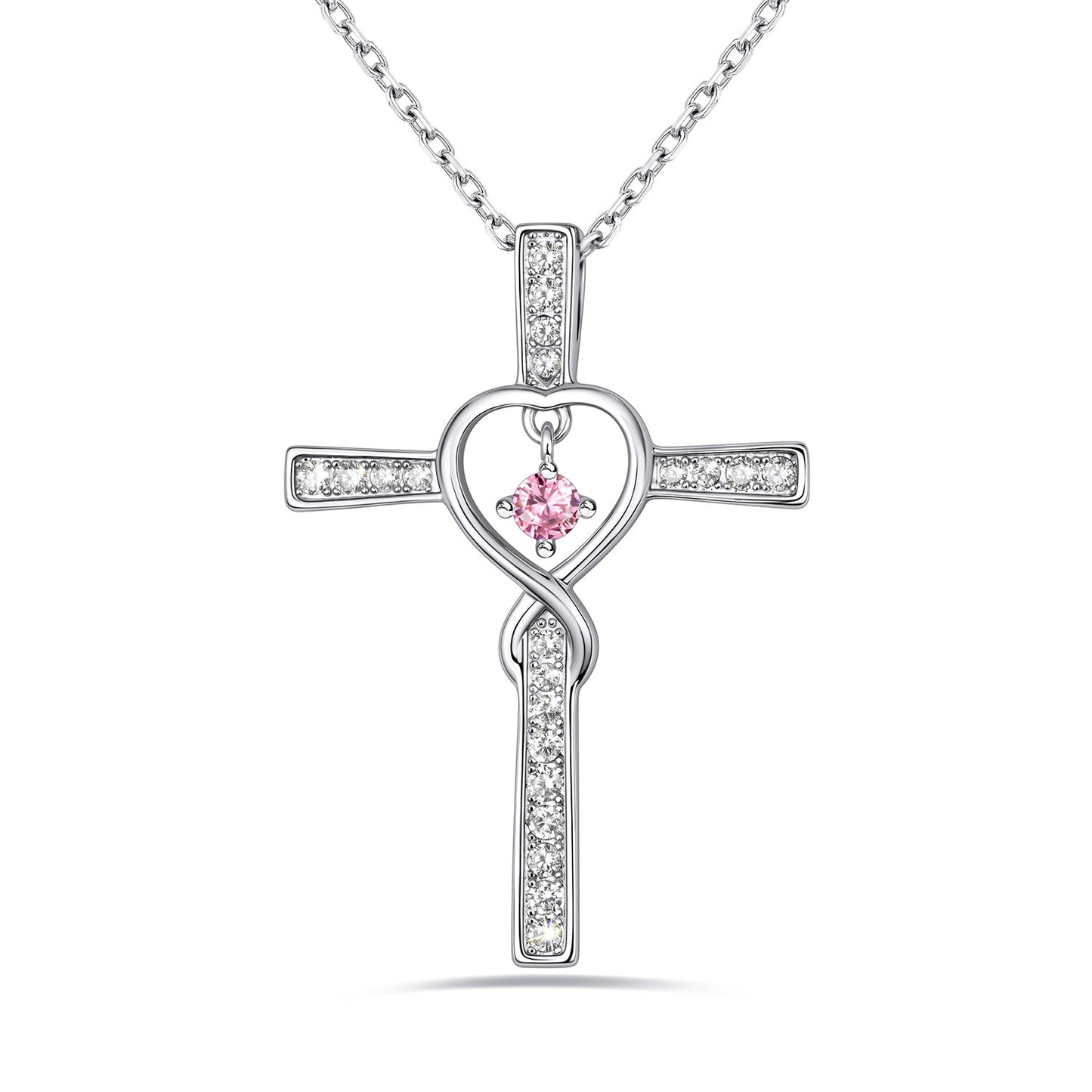 October Birthstone Infinity Cross Necklace For Women on a white background