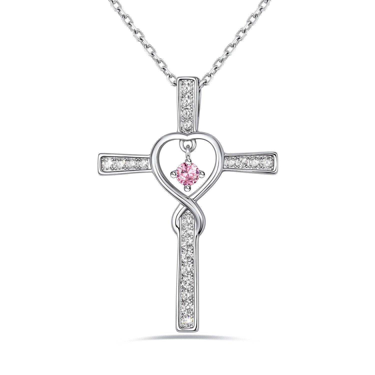 October Birthstone Infinity Cross Necklace For Women on a white background