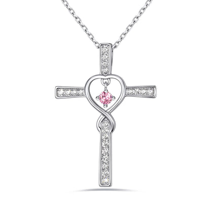 October Birthstone Infinity Cross Necklace For Women on a white background