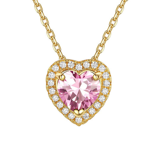 October Halo Heart Birthstone Necklace for Women