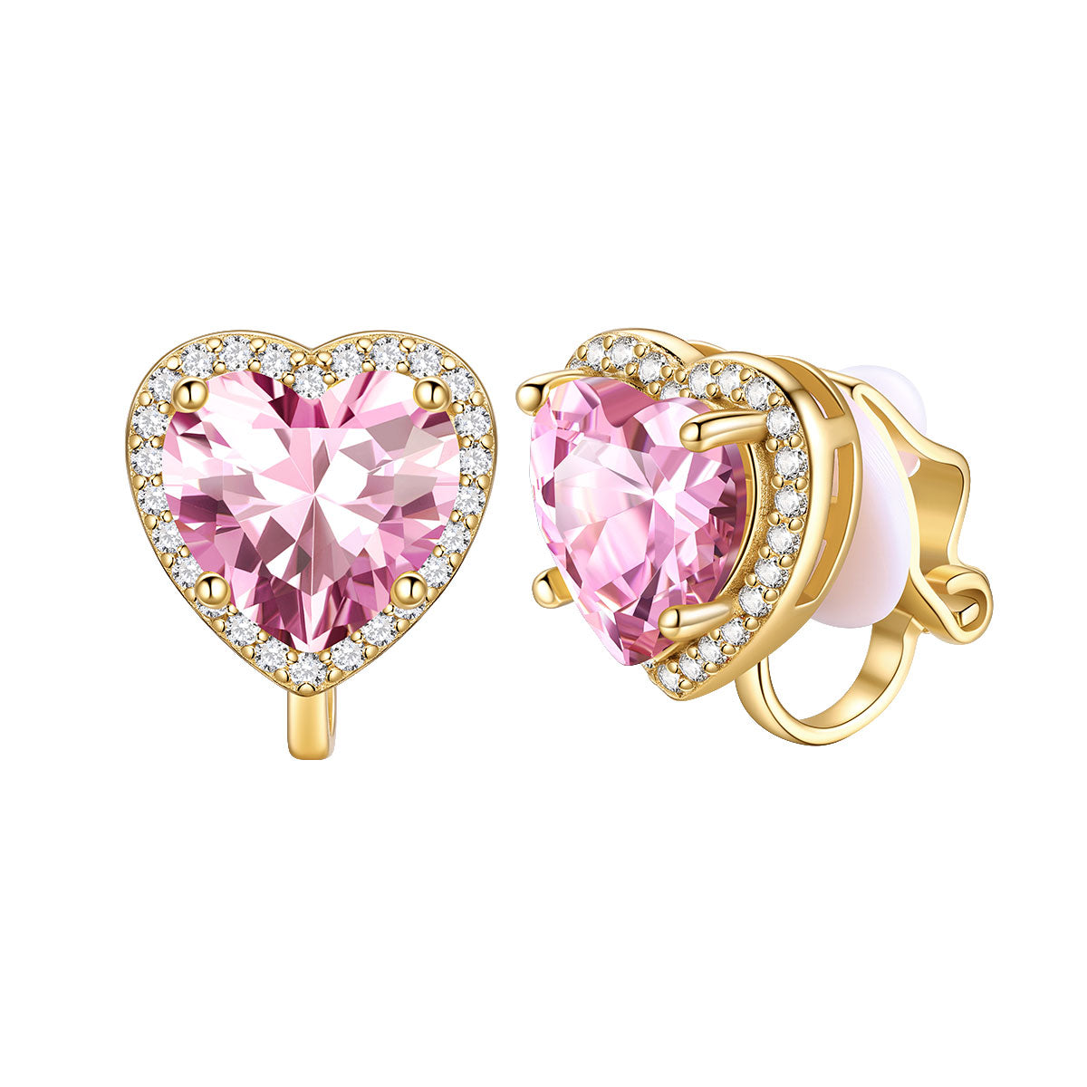 October Heart Birthstone Clip-on Earrings Gold Plated