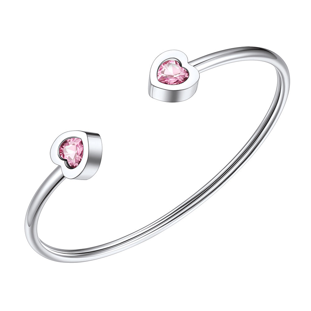 October Heart Birthstone Cuff Bracelet