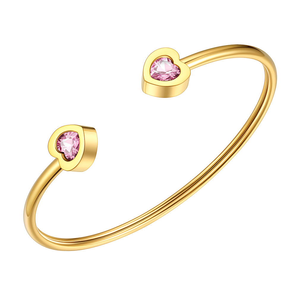 October Heart Birthstone Cuff Bracelet Gold