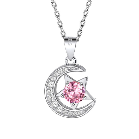 October Moon Star Birthstone Necklace