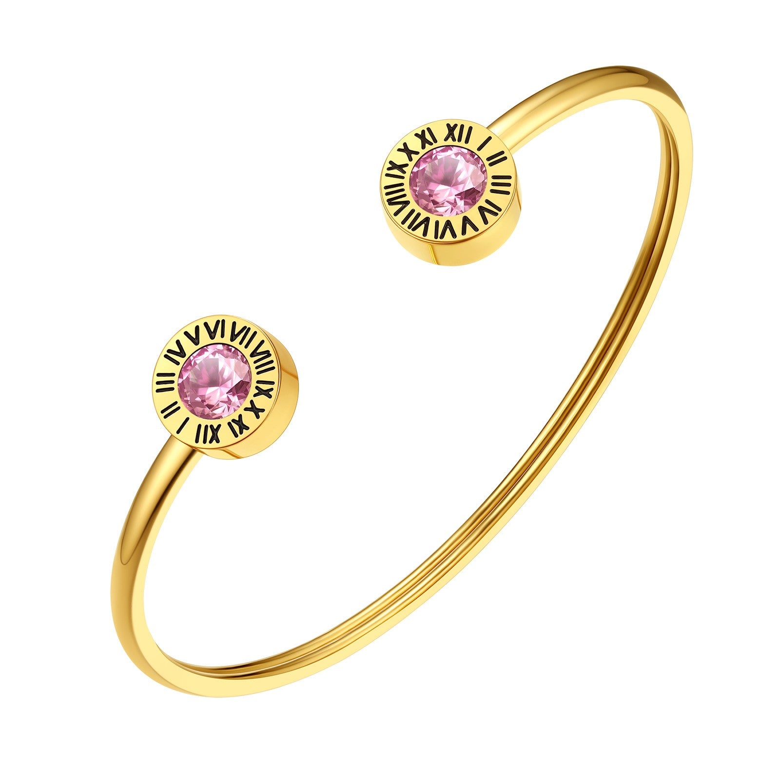 October Roman Numerals Birthstones Cuff Bracelet Gold