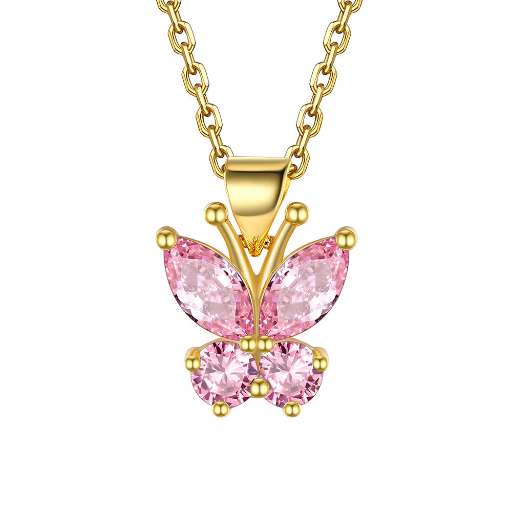 October birthstone butterfly necklace Gold Plated