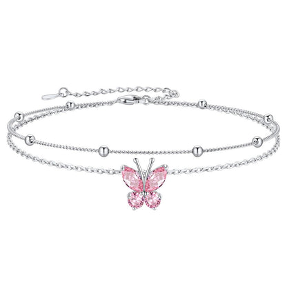 Bracelet de cheville papillon en argent sterling avec pierre de naissance pour femme