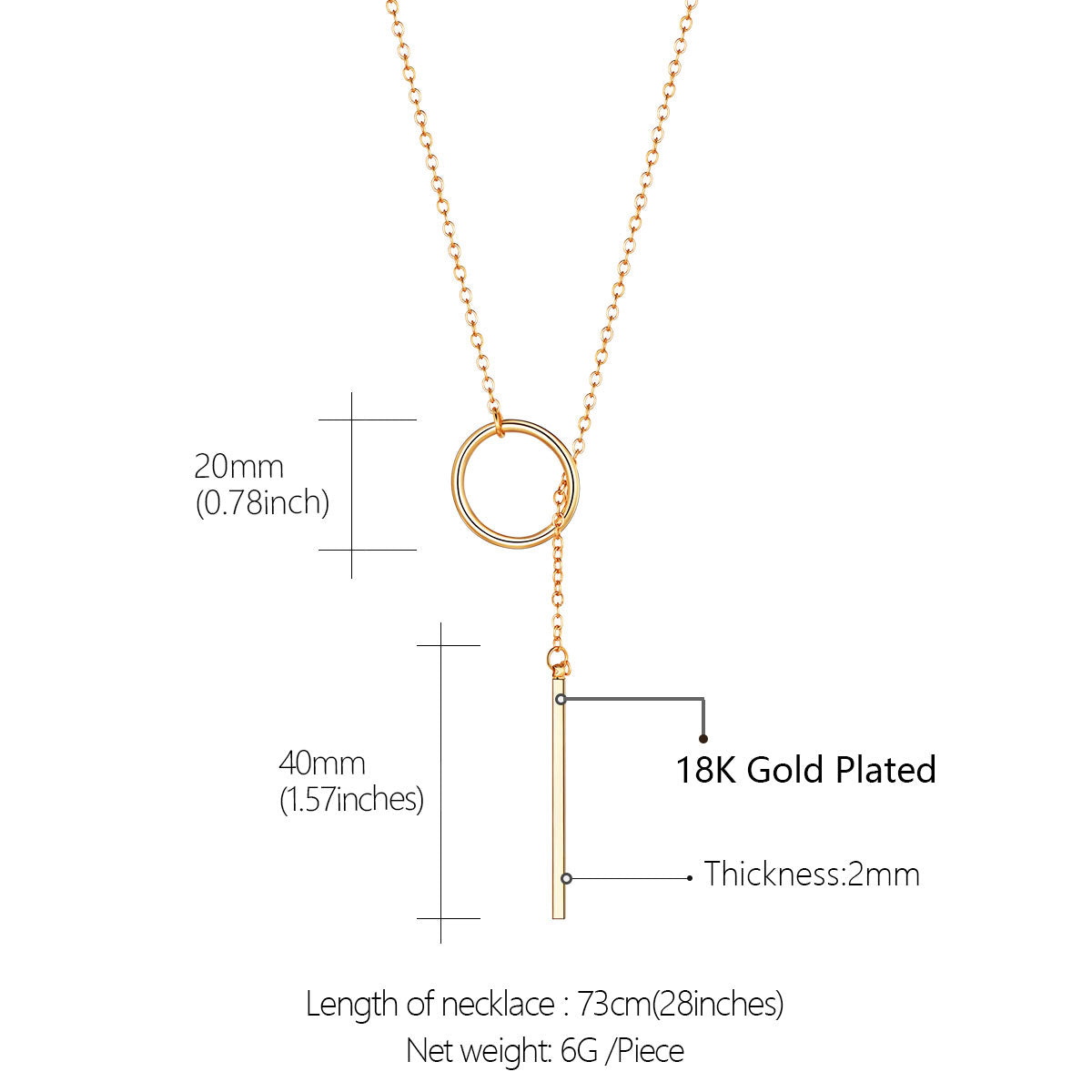 Open Circle Y Necklaces Bar Long Necklaces Dimension, Durable, Solid