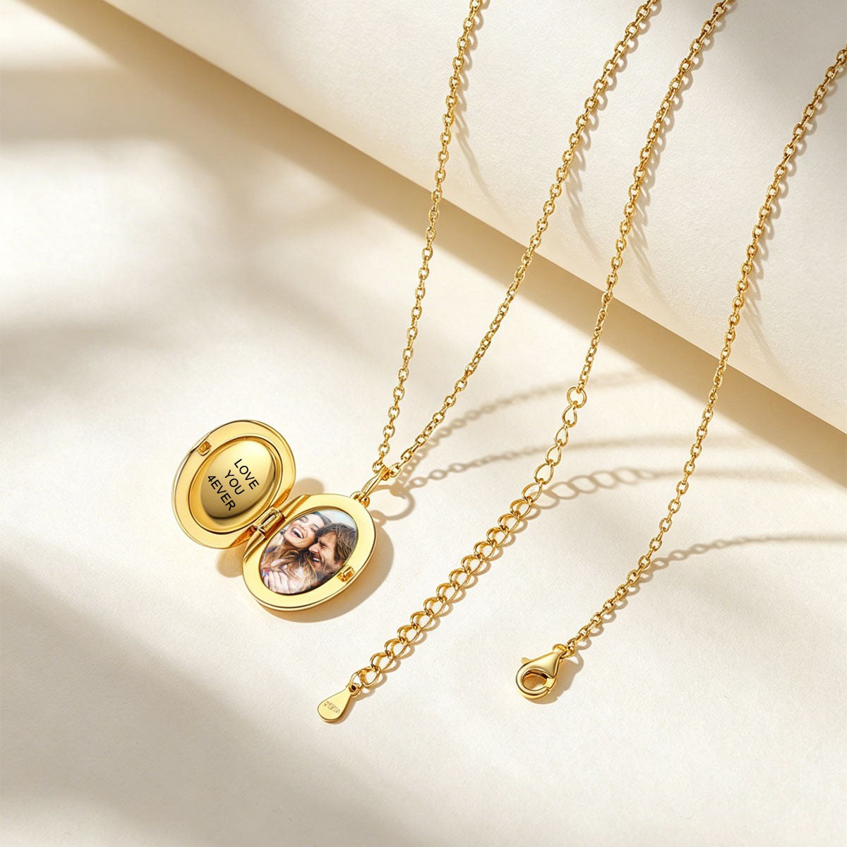 Oval Locket Necklace with Pictures Gold Plated