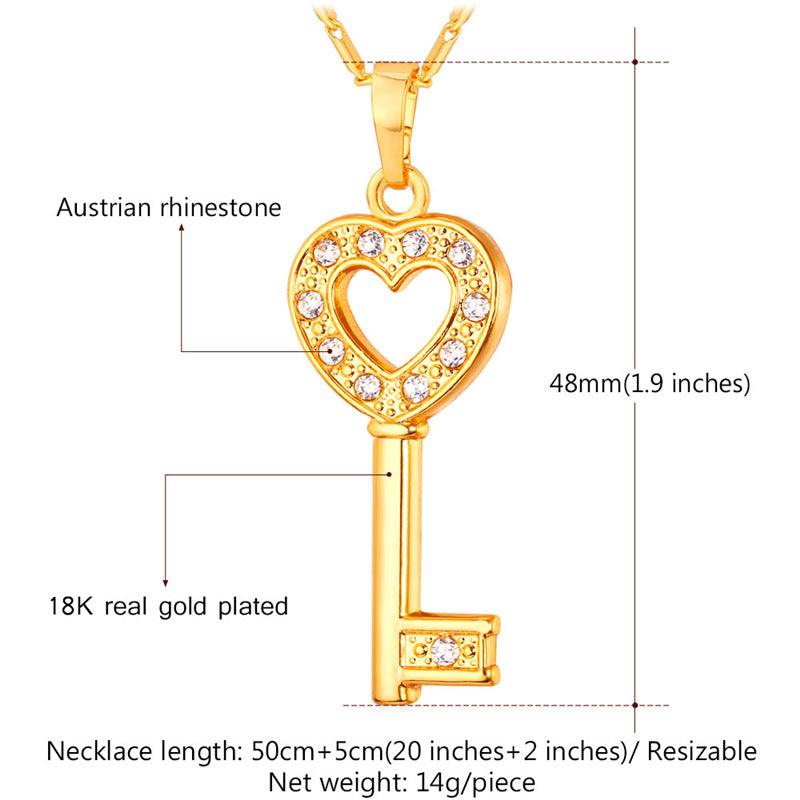 ⚡Flash Sale Austrian Rhinestone Heart Key Pendant Necklace