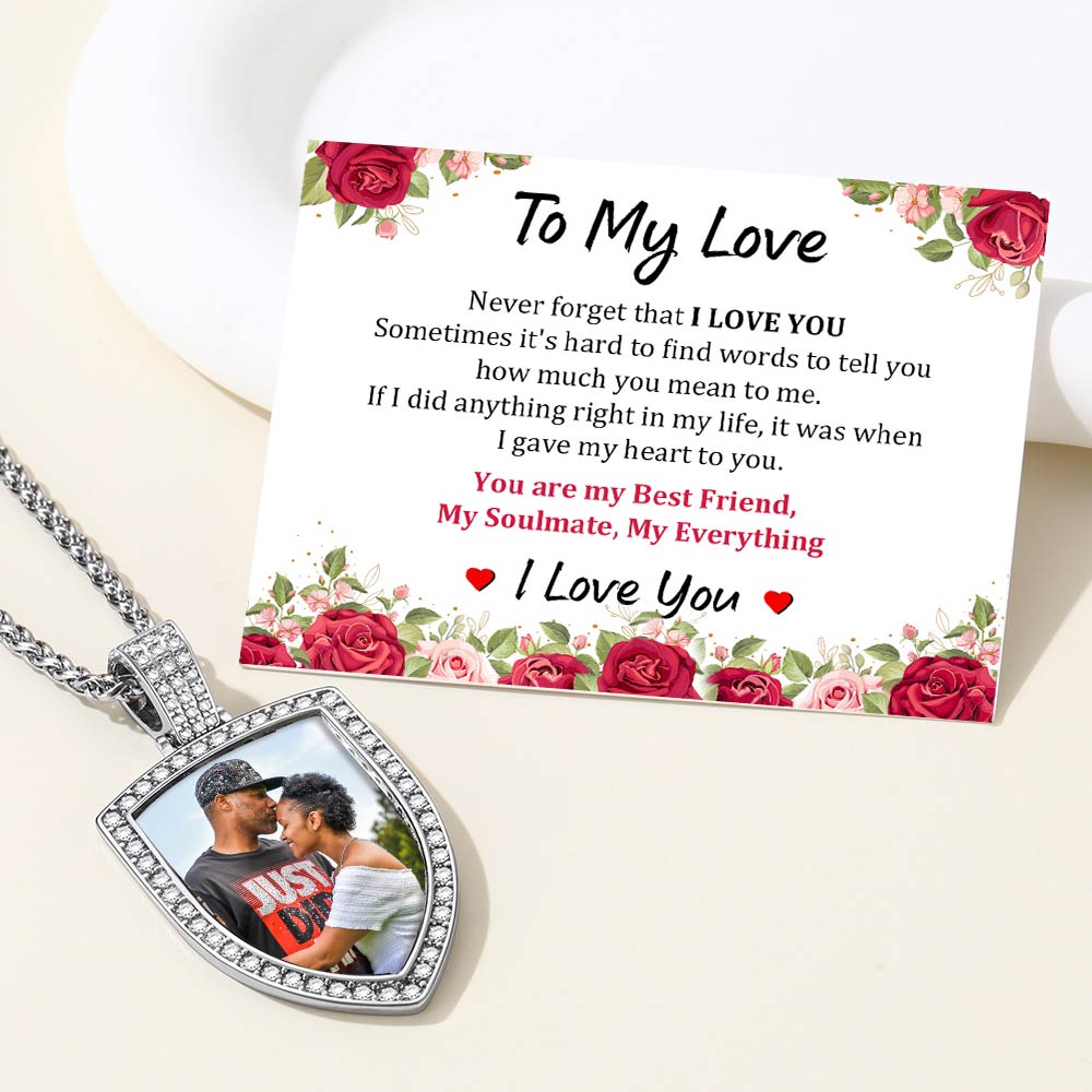 Personalized CZ Shield Pictures Necklace for Men Women