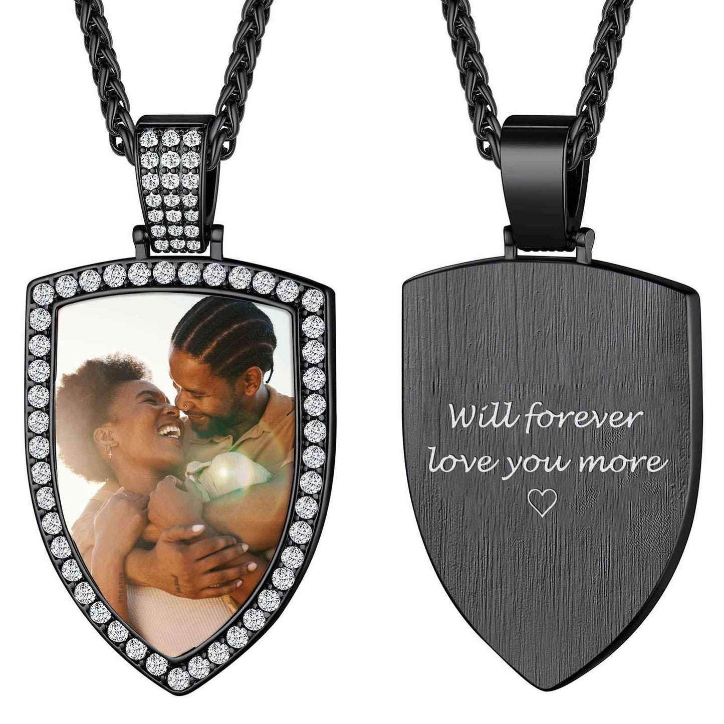 Personalized CZ Shield Pictures Necklace for Men Women