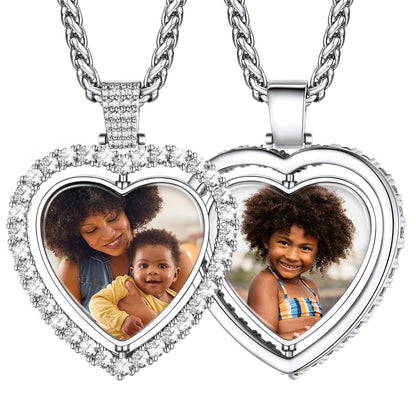 Personalized Cubic Zirconia Heart Double Sided Photo Necklace