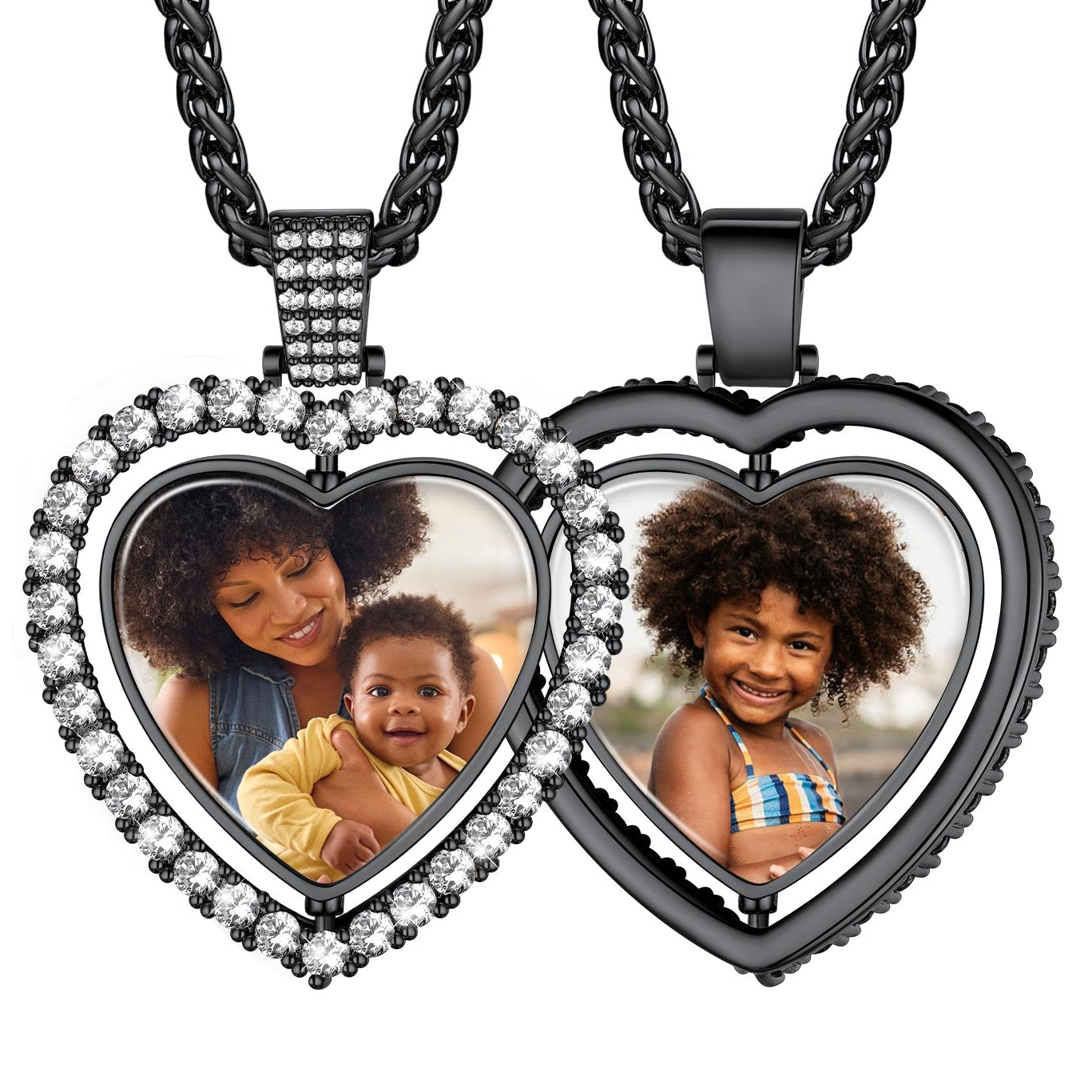 Personalized Cubic Zirconia Heart Double Sided Photo Necklace