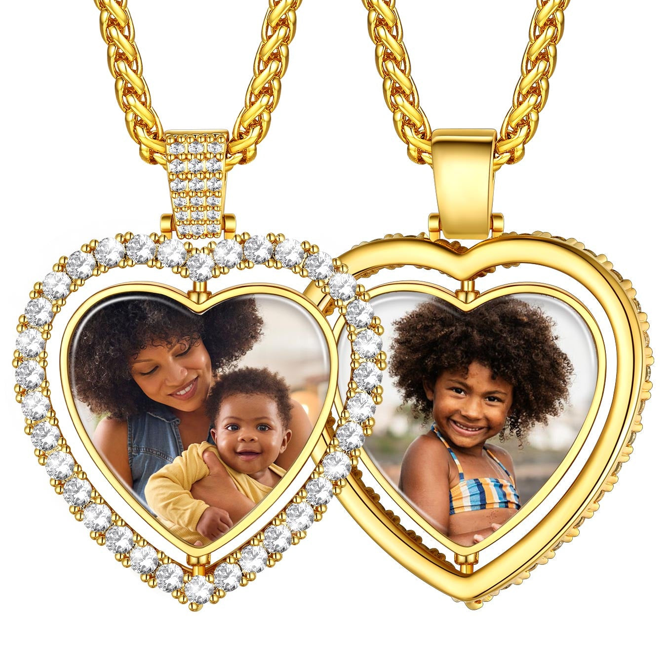 Personalized Cubic Zirconia Heart Double Sided Photo Necklace