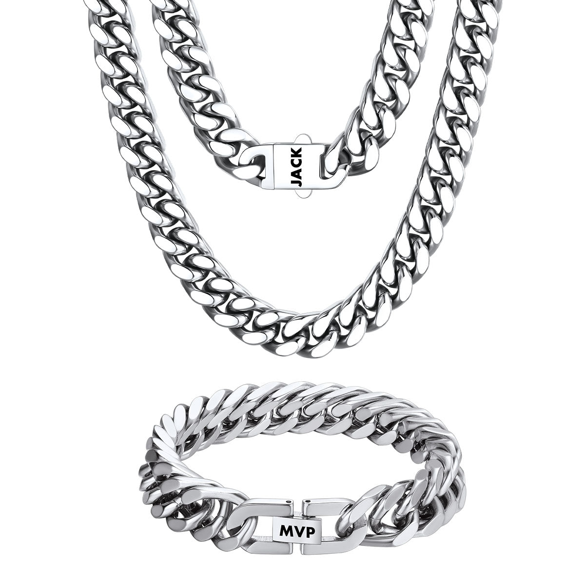 Personalized Engravable Cuban Chain Necklace & Bracelet Set