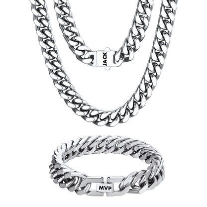 Personalized Engravable Cuban Chain Necklace & Bracelet Set