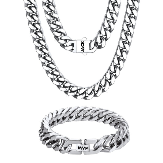Personalized Engravable Cuban Chain Necklace & Bracelet Set