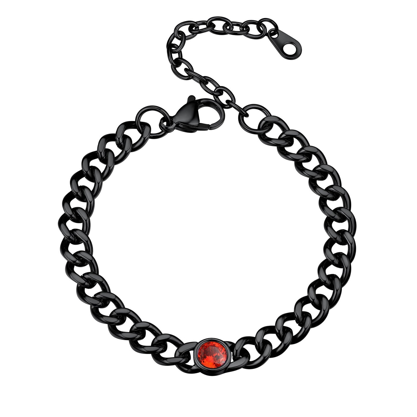 Stainless Steel Birthstone Cuban Link Bracelet 7MM