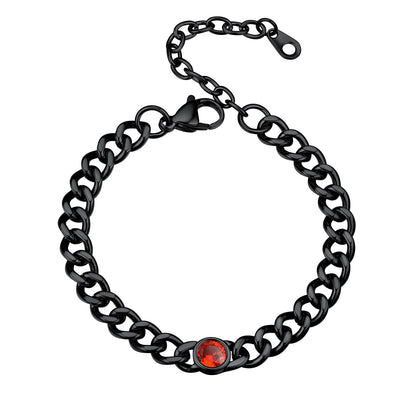 Stainless Steel Birthstone Cuban Link Bracelet 7MM