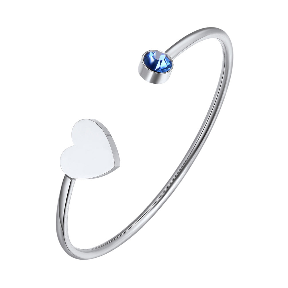 Bracelet avec pierre de naissance pour femme, bracelet manchette en forme de cœur