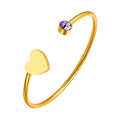 Birthstone Bangle For Women Heart Cuff Bracelet