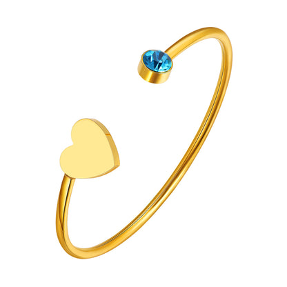 Birthstone Bangle For Women Heart Cuff Bracelet