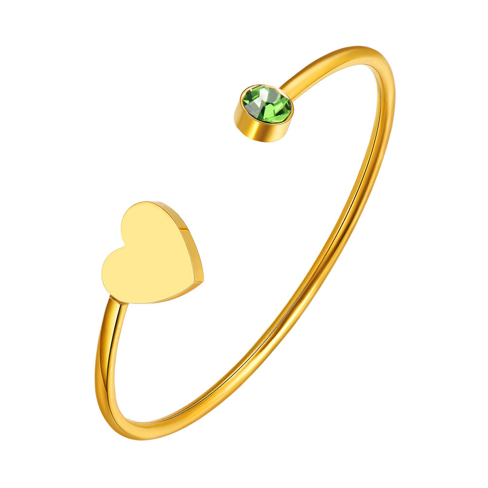 Bracelet avec pierre de naissance pour femme, bracelet manchette en forme de cœur